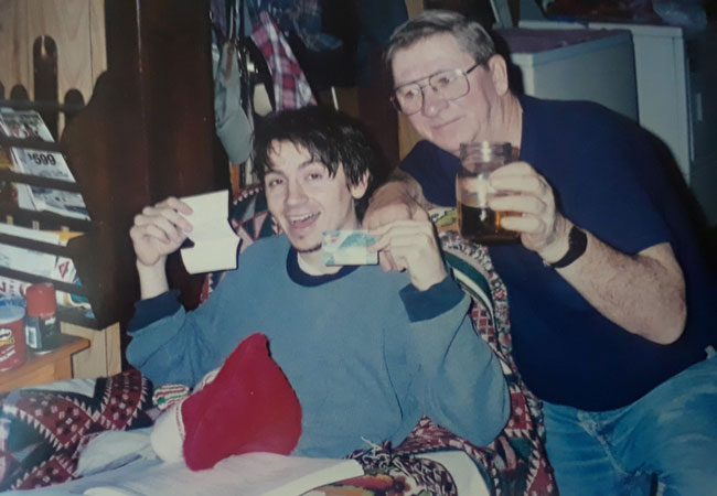 Graham and his dad, Charles, at his childhood home in Bear Trap Point